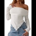 thumbnail image 1 of Camiseta Asimétrica Ajustada de Larga con Hombros Descubiertos Y2K para Mujer M, 1 of 10