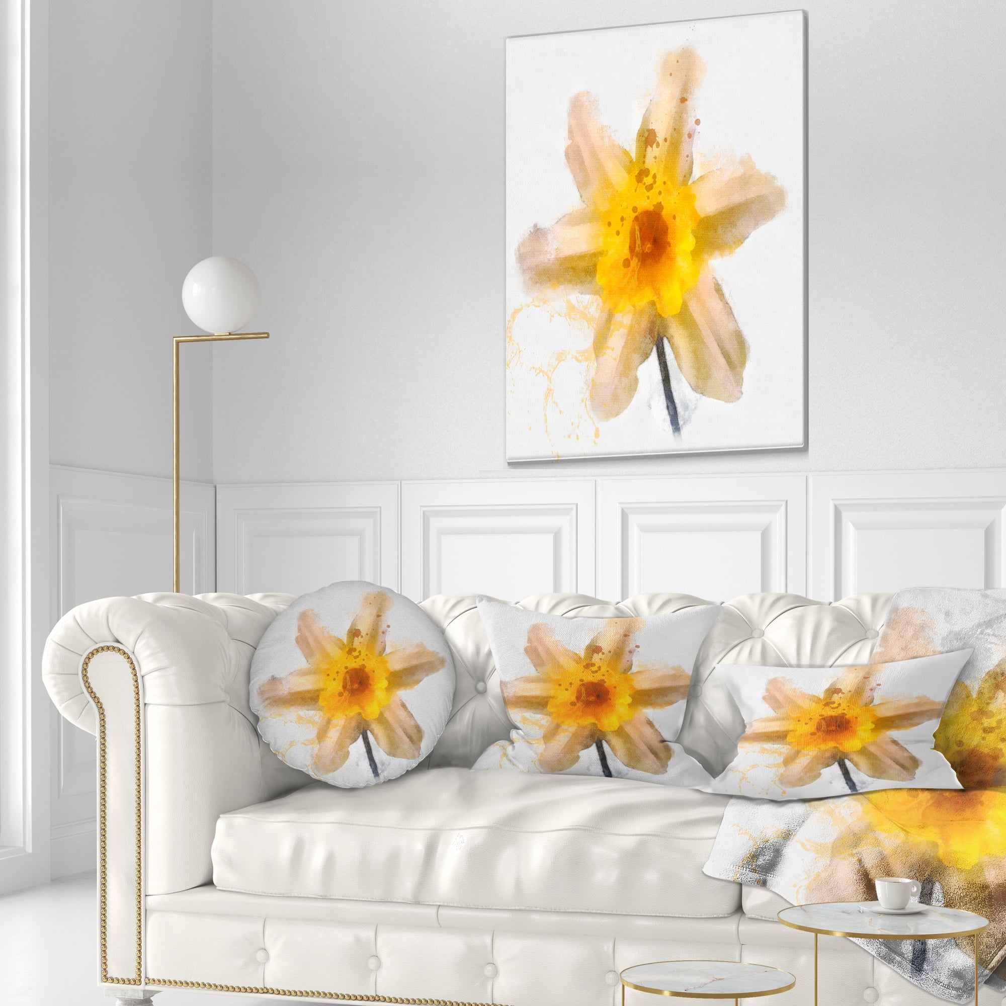 Designart Yellow Narcissus Sketch Watercolor - Floral Throw Pillow - 12x20
