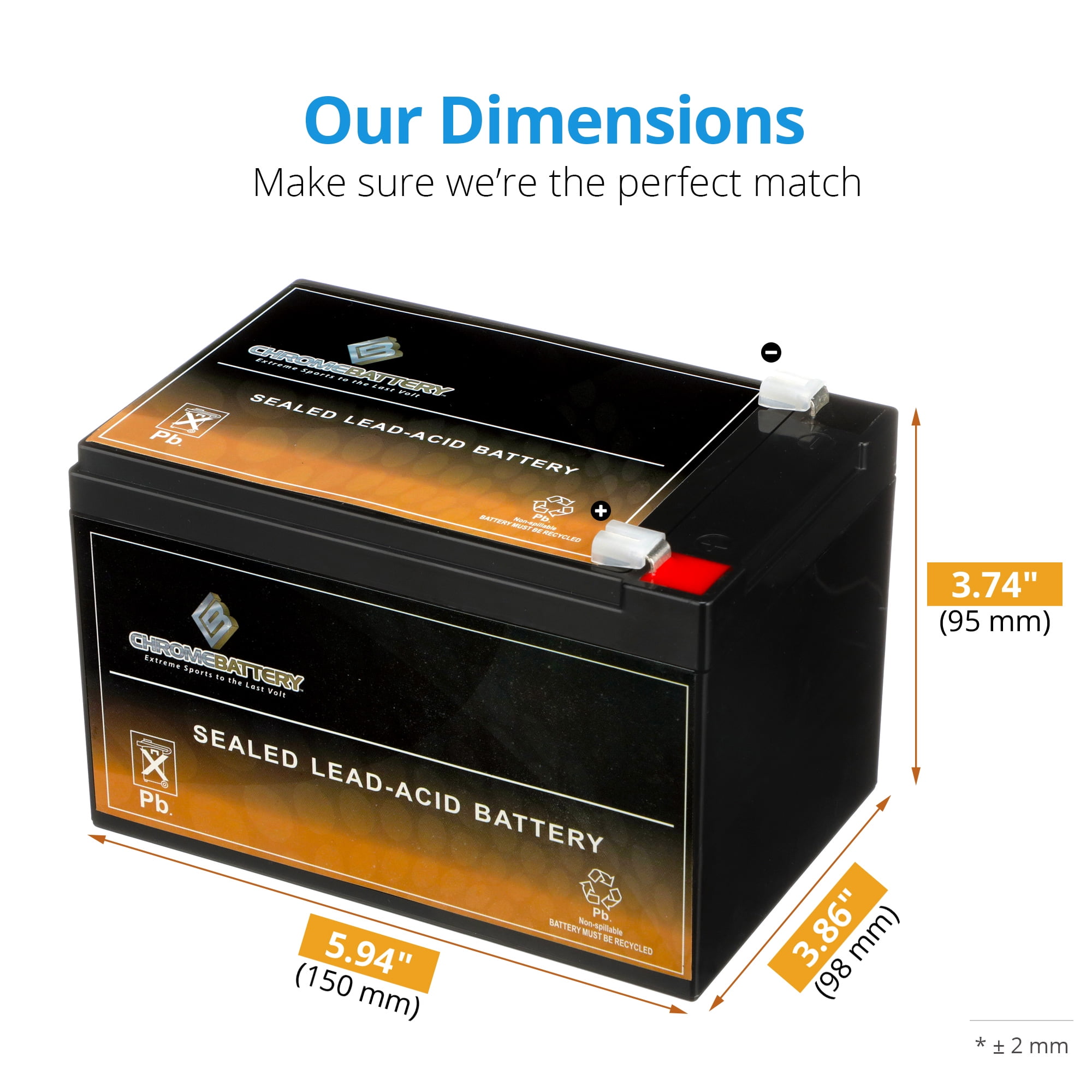 Chrome Battery Sealed Lead Acid 12V 14AH AGM Battery, T2 Terminals, Deep  Start Power for Motorcycles - Walmart.com