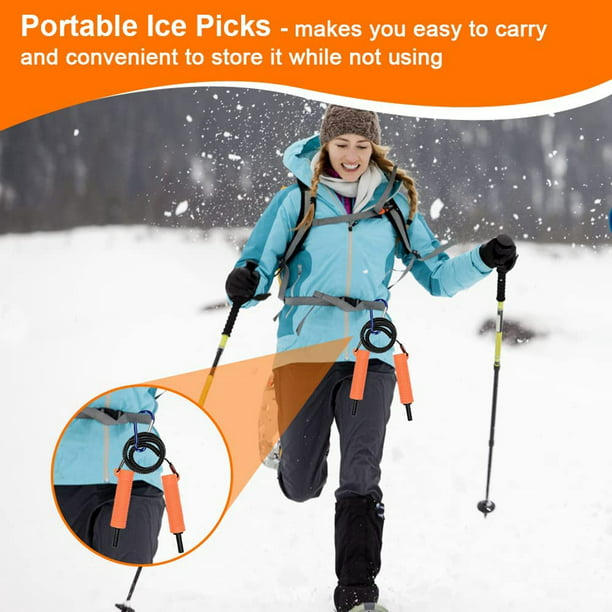 ckepdyeh 2Pcs Ice Picks Kit,Retractable Ice Awls,Ice Fishing Safety Picks  Tool Ice Breaking Accessories Portable Emergency Gears 