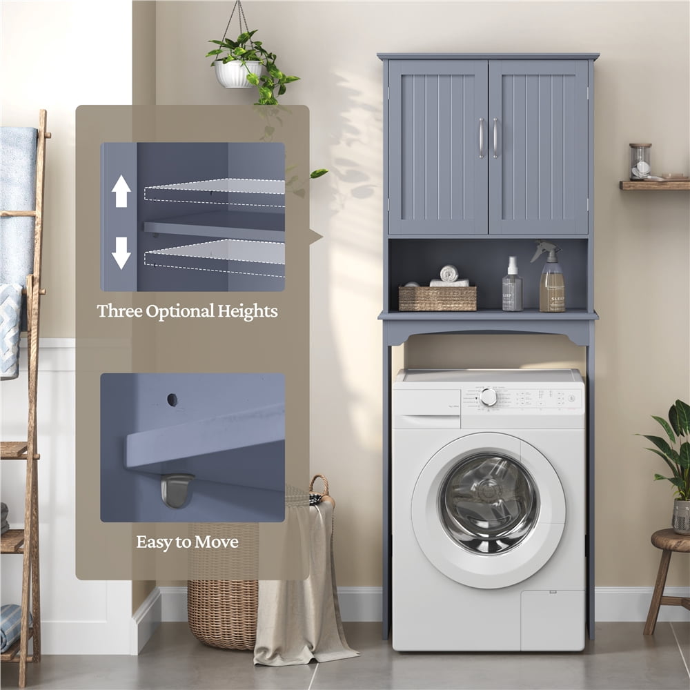 Yaheetech 3-Tier Over-the-Toilet Storage Cabinet with Adjustable Shelf, 248L Capacity, Gray (1 Piece)