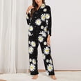 thumbnail image 2 of KLL Daisies Flowers Print Women's Long Sleeve Pajamas with Pants Sleepwear Loungewear 2 Set-Small, 2 of 7