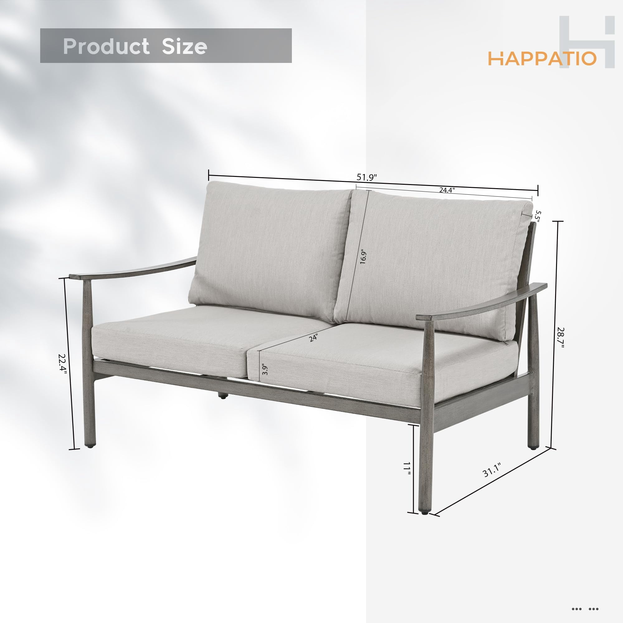 Patio Furniture Aluminum Loveseat Outdoor 2 Seats Sofa Couch with Cushion and Rope Backrest