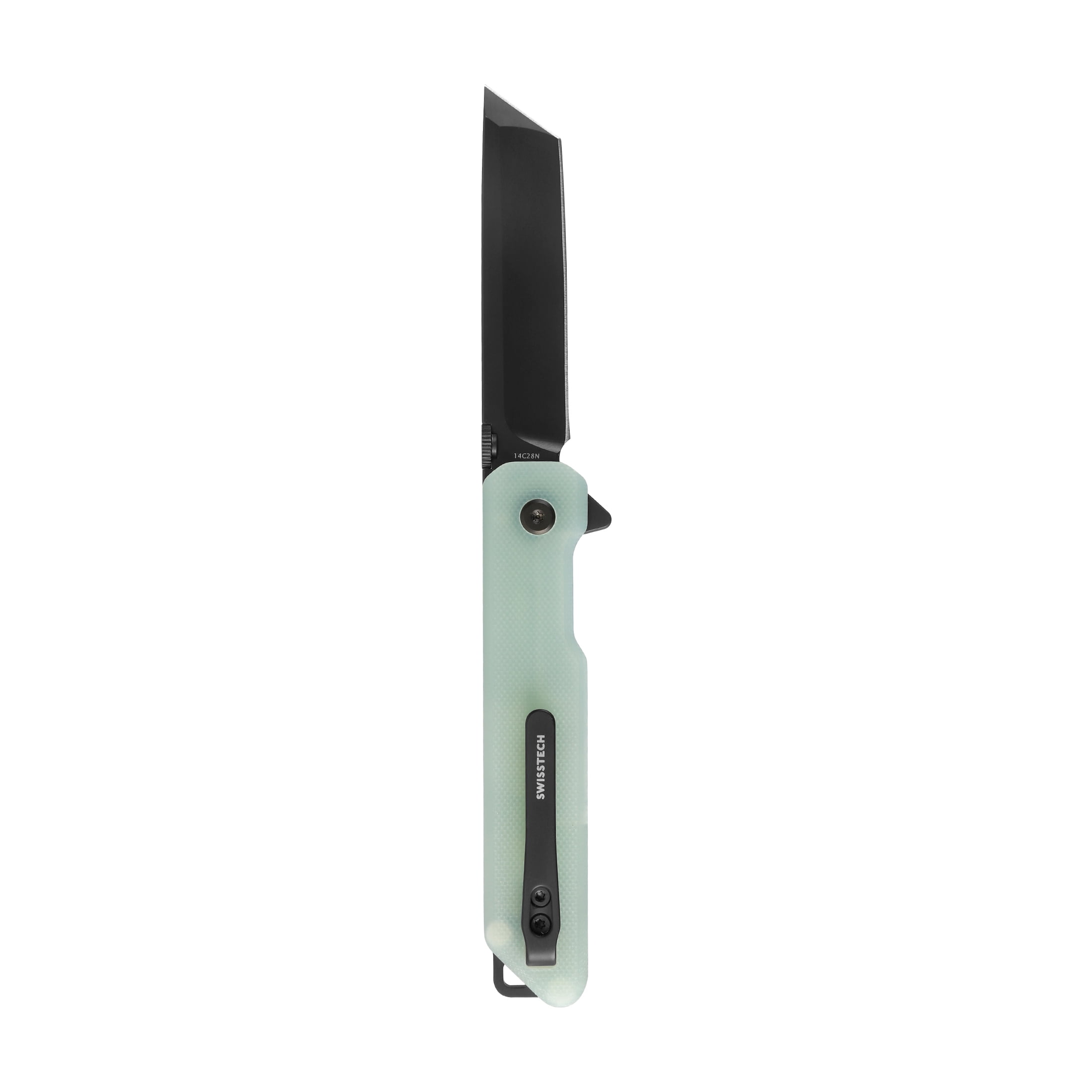 Swiss Tech Wurdig M2 Tanto Pocket Knife with 14C28N Steel Blade, G10 Handle, Jade