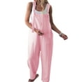 thumbnail image 3 of Women Loose Cotton Linen Jumpsuit Dungarees Playsuit Straps Overalls Trousers Ladies Sleeveless Baggy Pockets Long Pants, 3 of 4