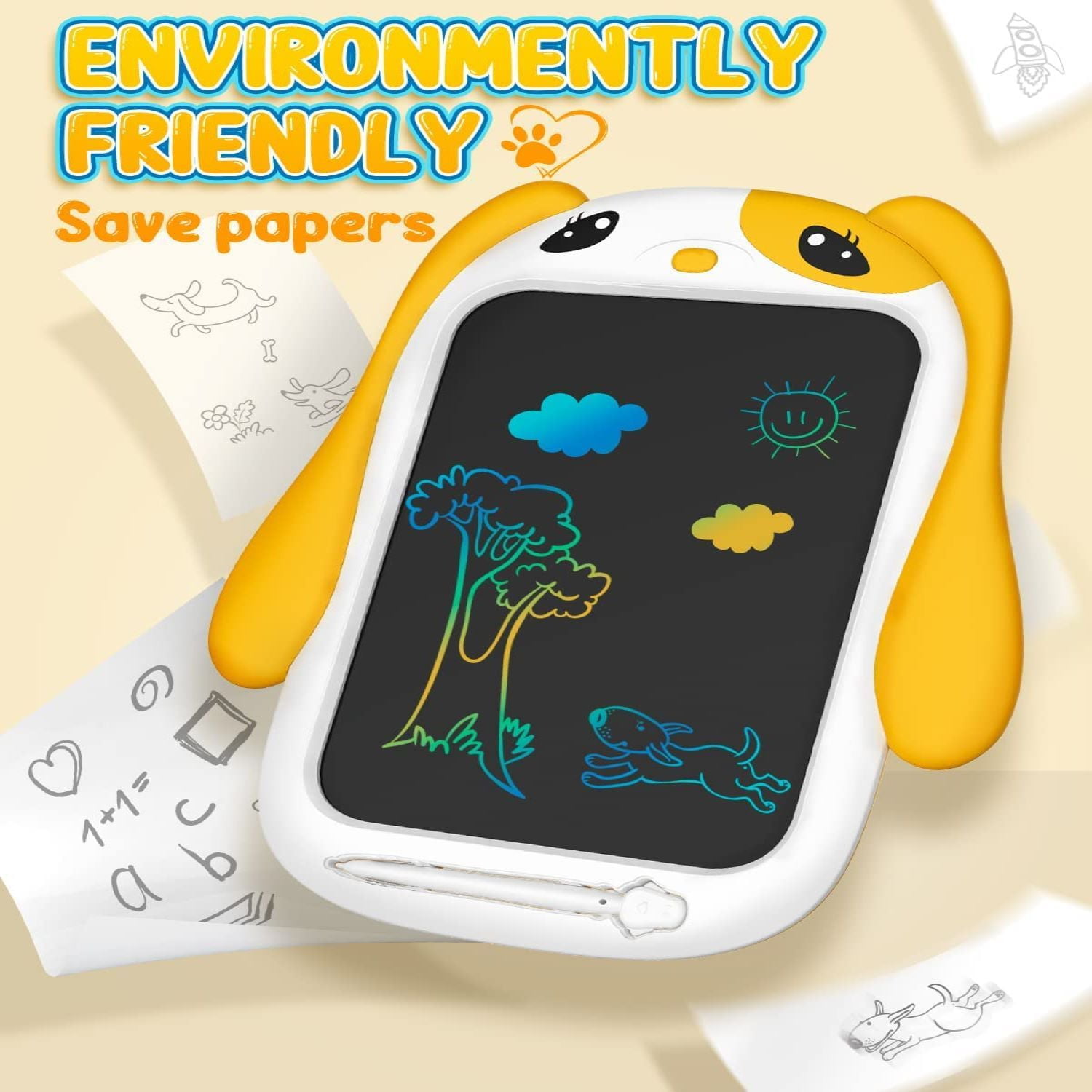 CHEERFUN LCD Writing Tablet for Kids New Year Gift, 10 Inch Doodle Board Toy for Boys Girls, Yellow