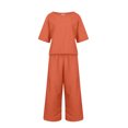 thumbnail image 5 of 2 Piece Outfits for Women Summer Cotton Linen Sets Lounge Solid 3/4 Sleeve Embroidered Top Matching Causal Wide Leg Pants, M, 5 of 7