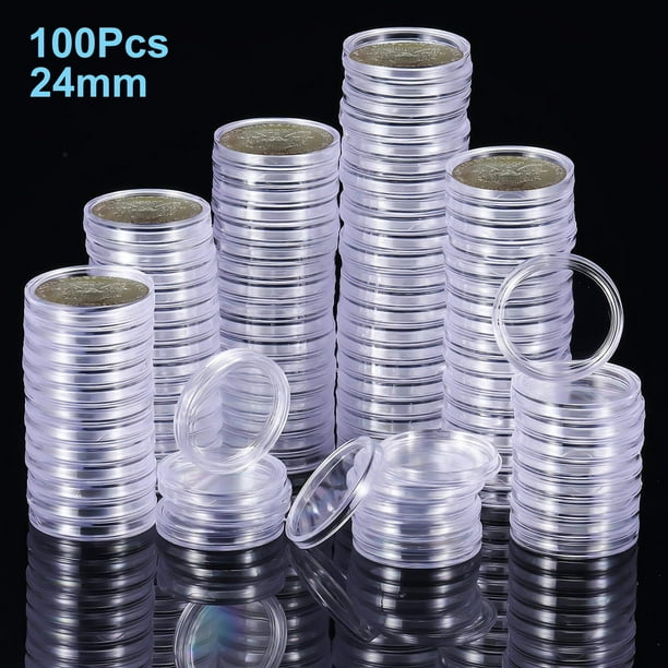 24 mm Airtight Coin Holder Capsules, EEEkit 100Pcs Clear Round Plastic