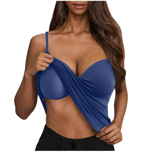 Summer Savings Clearance!yoeyez Tank Top with Built In Bra for Women Women's 2025 Sports Cute Cami Tanks Summer Workout Sleeveless Undershirts Clothes Blue,2XL