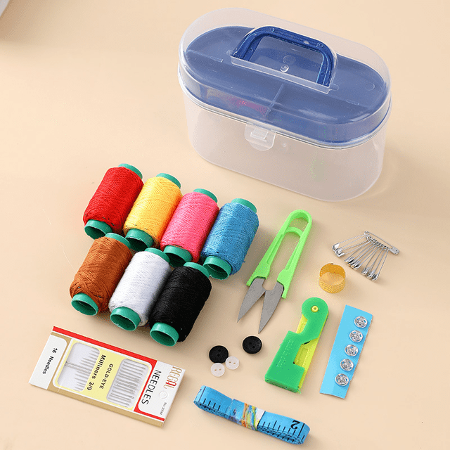 Caja de costura, juego de bolsa de costura, portátil, portátil, costura y costura a mano, hecho a mano, juego de 24 piezas