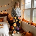 thumbnail image 4 of Fabrcox Halloween Women's Pajamas Pants Fleece Funny Pumpkin Ghost Cat Womens Lounge Pants Cozy Fall Winter Warm Wide Leg Sleep Pants Women, 4 of 6