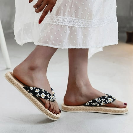 

ãYilirongyummã Black 40 Slippers For Women Spring Daisy Flops Flat With Flip With Rubber Cloth Women s Bottom And Summer Casual Slippers Women s Slipper