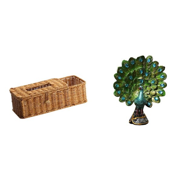 Estuche para pañuelos de escritorio,Caja de pañuelos faciales de papel retro de madera,Figura de escritorio,Estante de estatua de pavo real para escritorio,decoración del hogar,Figura