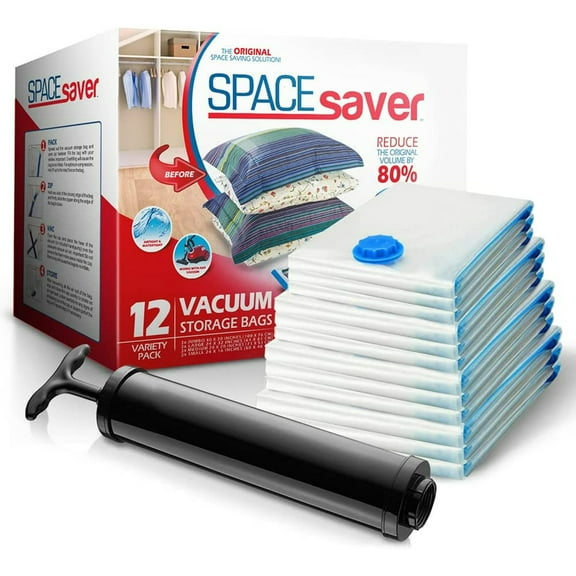 Spacesaver Premium *Jumbo* Vacuum Storage Bags (Works with Any Vacuum Cleaner + Free Hand-Pump for Travel!) Double-Zip Seal and Triple Seal Turbo-Valve for 80% More Compression!
