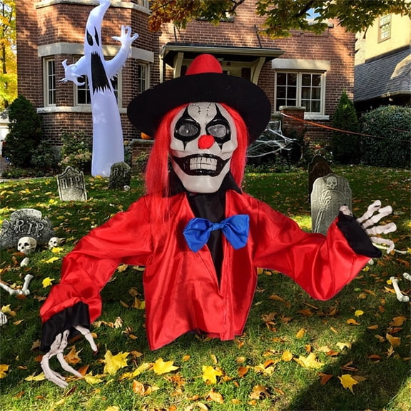 Clown Halloween Decorations 20 X 19 Inch Sound Activated Light Up Scary Halloween Decorations Outdoor Spooky Haunted House Prop for Indoor Yard Party 1 Pack