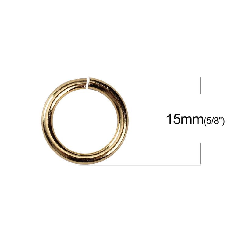 J263 - 50 pcs 304 Stainless Steel Gold Plated Open Jump Rings 15mm - 12 Gauge (2mm Thick) - THICK - HEAVY - Hypoallergenic! Tarnish Resistant!