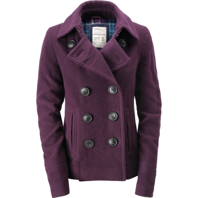 Aeropostale Womens Solid Pea Coat, Púrpura, Grande