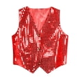 thumbnail image 4 of CPNG Boys Girls Sequin Outfits Sleeveless Waistcoat Shorts Hip-hop Jazz Dance Stage Performance Costume Vest Tops and Shorts Set(Red,15-16 Years), 4 of 7