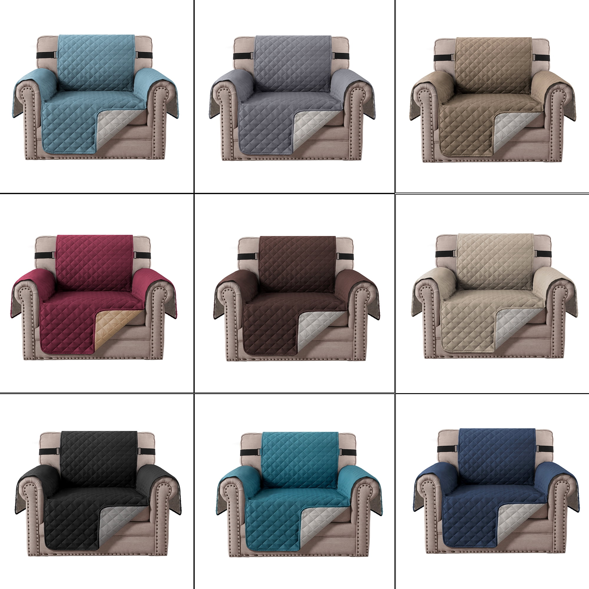 CJC Non-slip Sofa Cover Reversible Quilted Couch Slipcover Waterproof Tear Resistant Furniture Protector for Kids Pets, 3 Sizes & 9 Colors