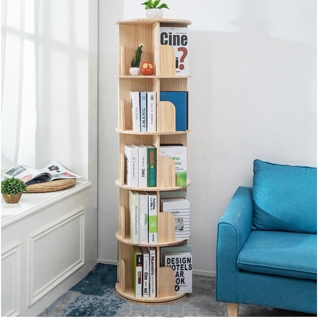 Wooden Rotating Bookshelf Display Floor Standing Bookcase Storage Rack for Kids&Adults Multi-Functional Bookshelf Organizer