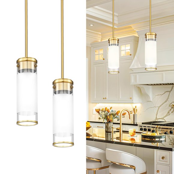 Lámpara Colgante JAZAVA PL107BG-2PK de Vidrio Esmerilado Dorado, Paquete de 2