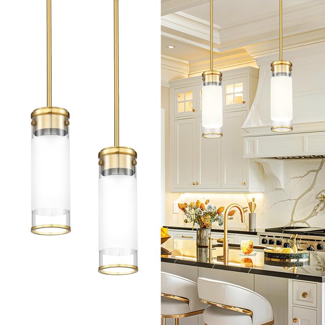 Lámpara Colgante JAZAVA PL107BG-2PK de Vidrio Esmerilado Dorado, Paquete de 2