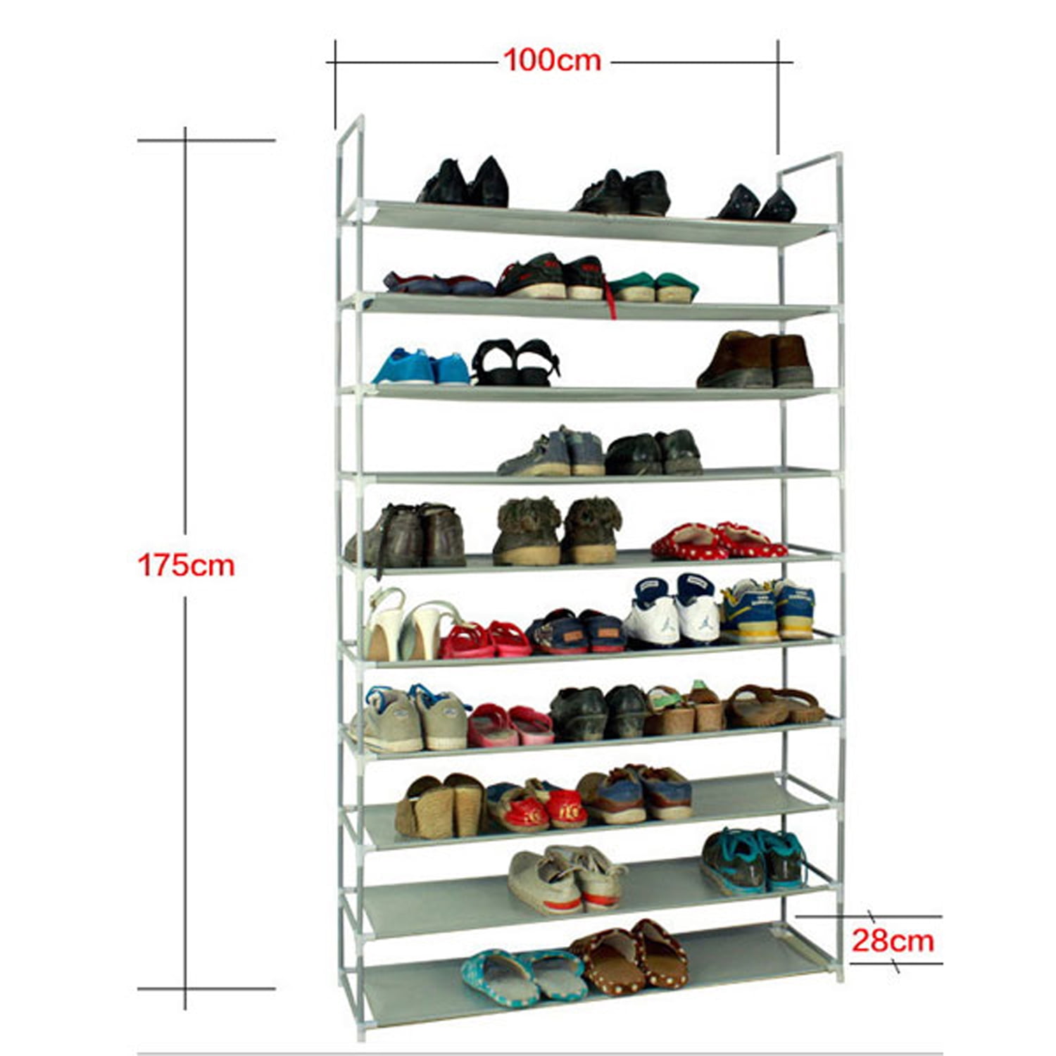 UWR-Nite 10 Tiers Shoe Rack Organizer 50 Pairs,Adjustable Shoes Shelf Tower Metal Tall for Closet,DIY Assembly
