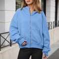 thumbnail image 4 of Full Zipper Hoodies for Women Long Sleeve Plain Zip Up Hooded Sweatshirt with Pockets Jacket Coat Fall Winter Outfits, 4 of 7