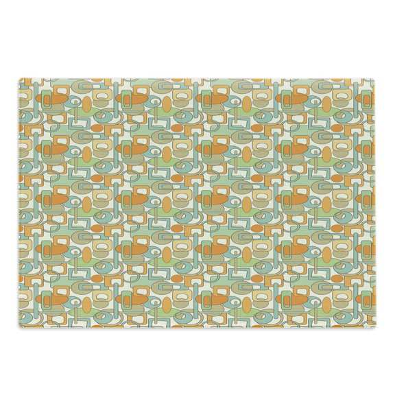 Abstract Cutting Board, Colorful Geometrical Shapes with Gaps Circles Oval Lines Mix Pattern, Decorative Tempered Glass Cutting and Serving Board, Large Size, Orange Green Pale Blue, by Ambesonne