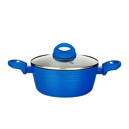 NutriChef Cooking Pot with Lid - Non-Stick Stylish Kitchen Cookware with Light Gray Inside and Blue Outside  2 Quart