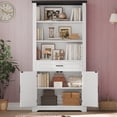 thumbnail image 4 of Farmhouse Bookshelves and Bookcases with Doors and Drawer, Bookshelf with Storage, Floor Standing 6 Shelf Display Storage Shelves 70 in Tall Bookshelf for Home Office, Living Room, White, 4 of 9