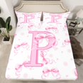 thumbnail image 2 of jejeloiu Letter P Monogrammed Bed Sheets,Cute Bow Flower King Sheets,Pink White Bowtie Sheet Set For Child,Microfiber Room Decorative,4-Piece, 2 of 7