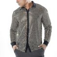 thumbnail image 1 of Men's Shiny Sequined Mesh Top, 60s 70s Disco Dance Shirt, 1 of 5