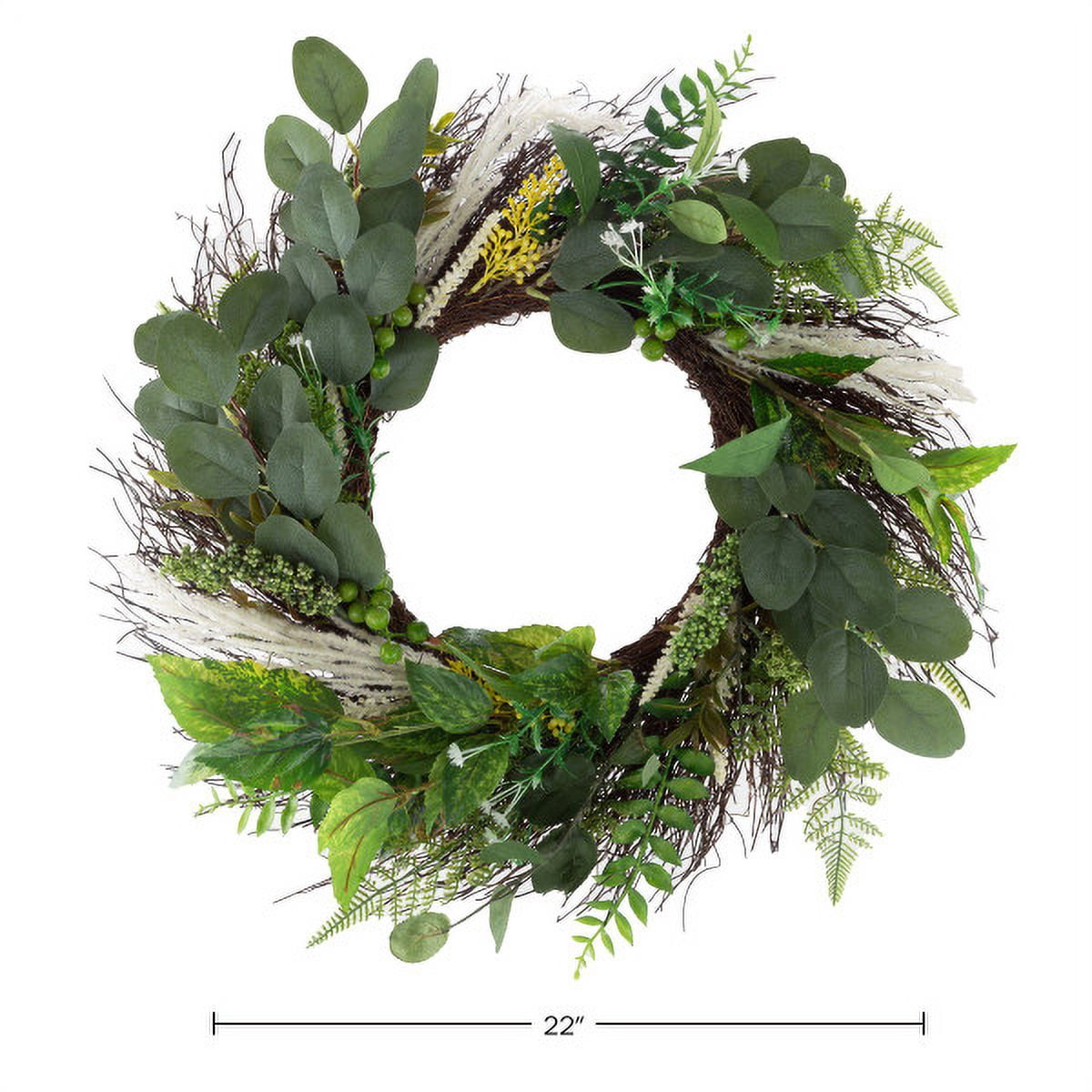 Pure Garden 22-Inch Artificial Sweet Anne Eucalyptus Wreath for Home Décor
