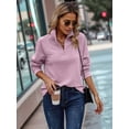 thumbnail image 5 of Womens Long Sleeve Quarter Zip Pullover Sweater Casual Loose V Neck Collared Ribbed Knit Jumper Tops Pink XXL, 5 of 9