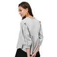 thumbnail image 3 of eloria Women's Top V Neck Full Sleeve Pleated Button Down Cotton T-Shirt, Color: Light Grey | Size: M, 3 of 6