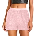 thumbnail image 4 of GEWSEY Women's Sparkly Sequin Shorts Elastic Waist Glitter Straight Leg Party Shorts with Pockets (Pink, XXL), 4 of 7