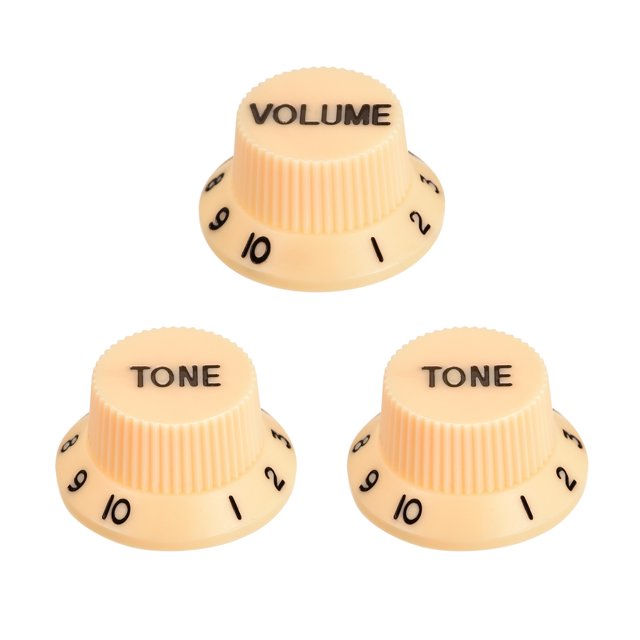 Unique Bargains Top Hat Guitar Bell Knobs 6mm ID 1Volume 2Tone Speed Control Knobs Replacement Plastic Cream with Black Character