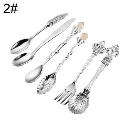

6Pcs Crown Scepter Head Long Handle Coffee Dessert Mixing Spoon Fork Tableware