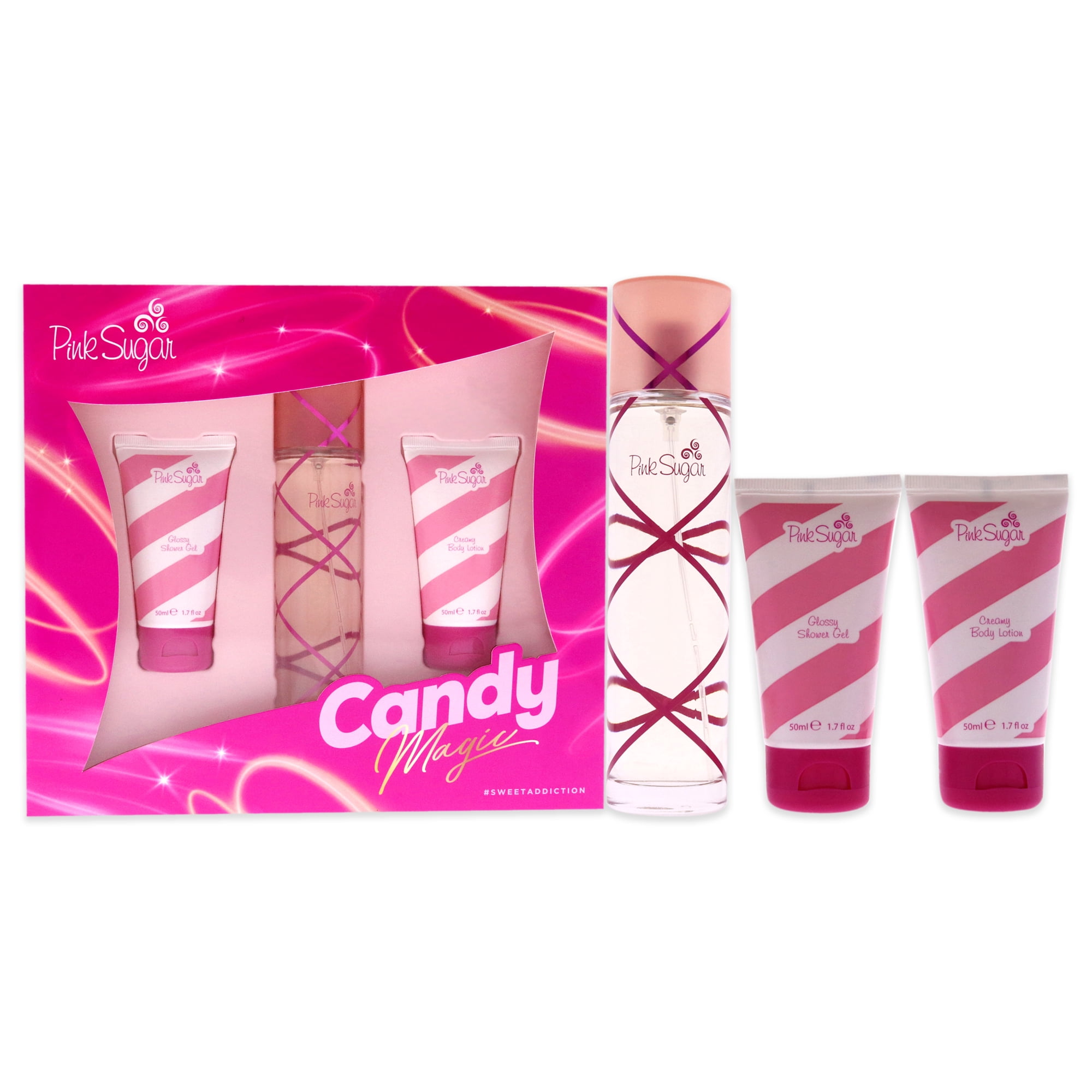 Pink Sugar Candy Magic by Aquolina for Women - 3 Pc Gift Set 3.4oz EDT  Spray, 1.7oz Glossy Shower Gel, 1.7oz Creamy Body Lotion