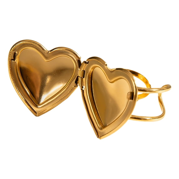 Heart Photo Locket Rings Fashionable Women Rings Adjustable Open Rings Stainless Steel Finger Jewelry for Any Occasion