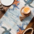 thumbnail image 3 of Sea Turtle Coastal Table Runner 70 Inches, Summer Coral Starfish Blue Grey Wood Bed Runner Dresser Scarves Tabletop for Indoor Outdoor Parties/Ceremony/Banquet, 13" x 70", 3 of 9
