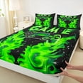 thumbnail image 3 of Manfei Boys Chic Gamepad Full Size Sheets, Green Flame Print Bed Sheets, Dreamy Stars Snowflake Sheet Sets, Lightweight Room Decor, 4-Piece, 3 of 7