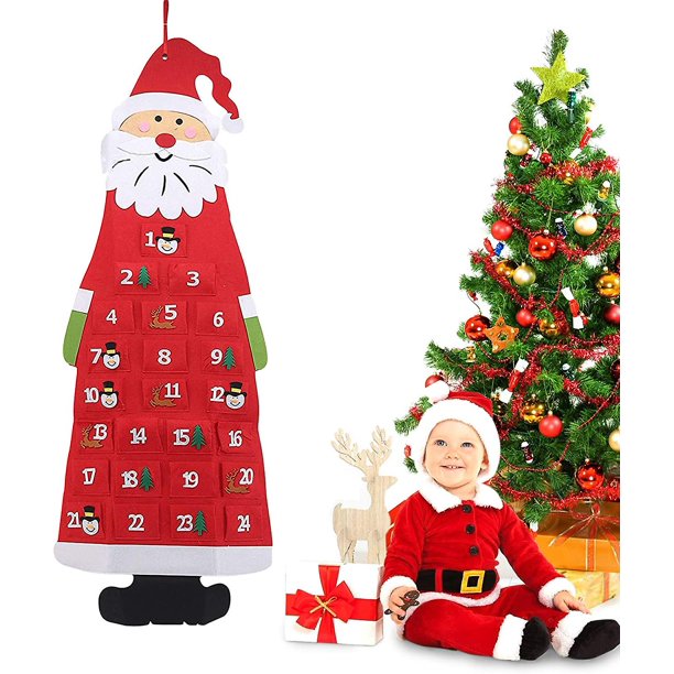Calendario de adviento de Papá Noel para colgar en la pared, calendario de cuenta regresiva de fieltro para Navidad, calendario de 24 días con bolsillos para rellenar para decorar habitaciones