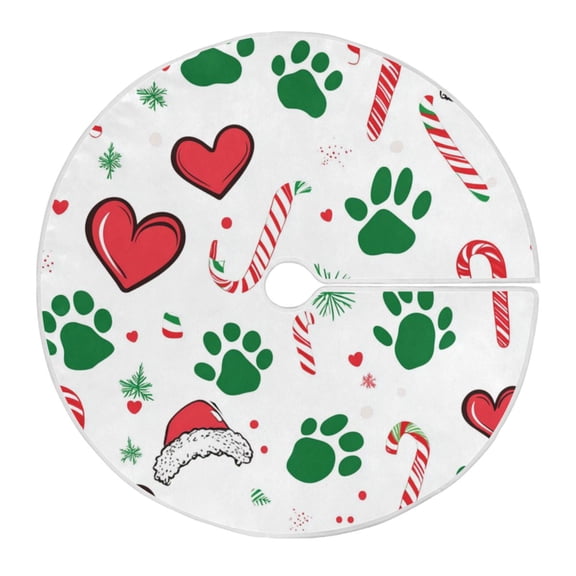 Christmas Tree Skirt 35.4 Inch Green Dog Paw Prints Tree Skirt Christmas Tree Mat Decor for Christmas Party Ornaments Decorations
