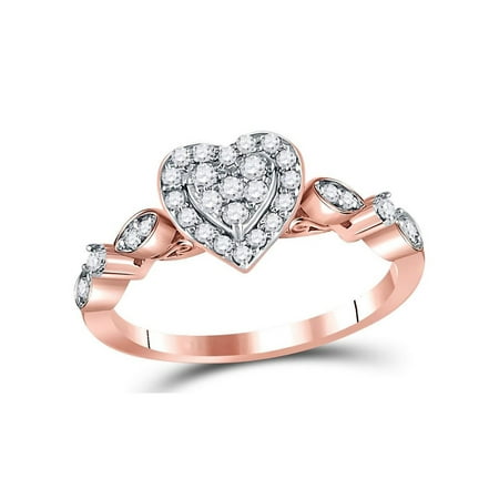 Pink Topaz Cluster - 1/3 Carat (ctw H-I, I1_I2) Diamond Cluster Heart Ring in 14K Rose Pink Gold