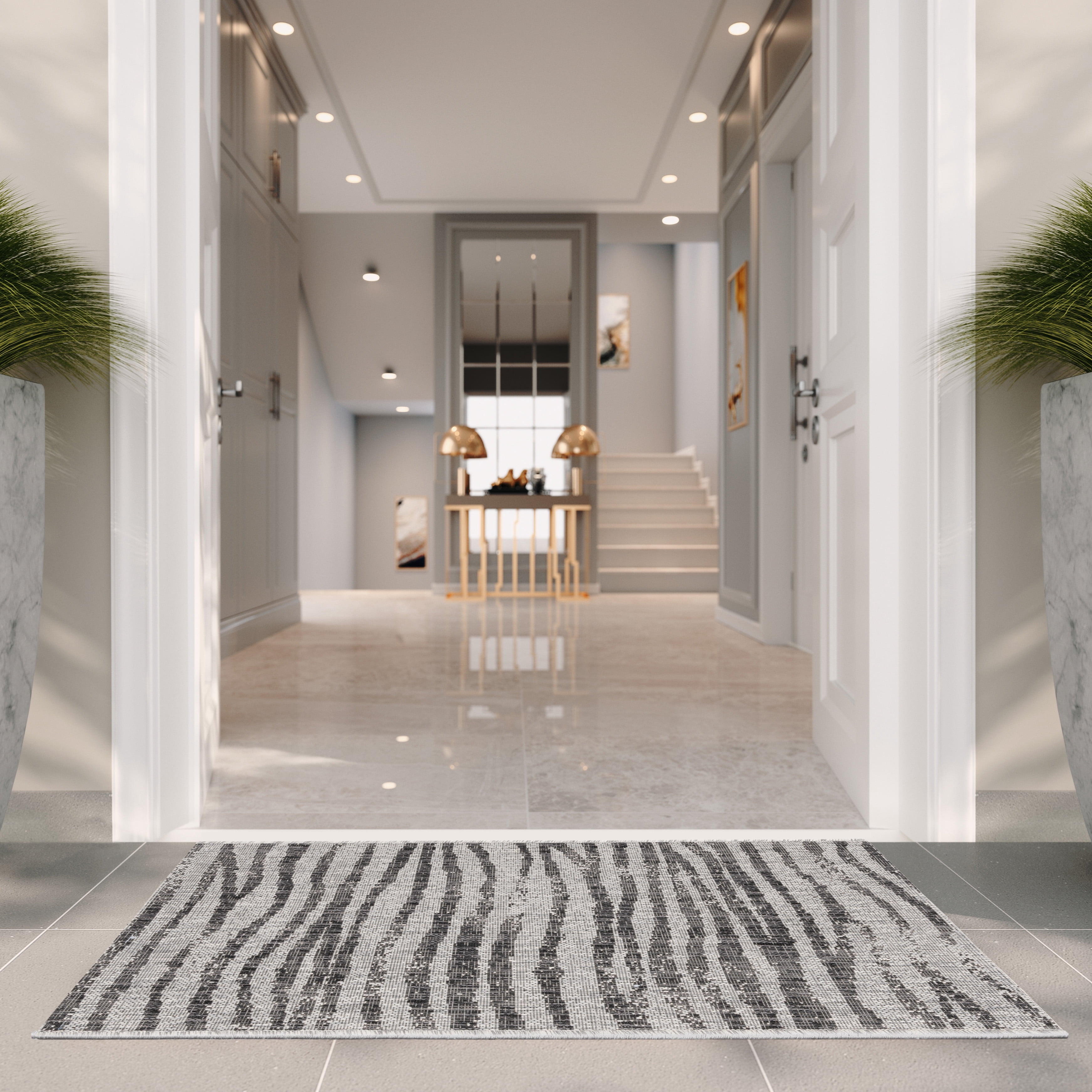SAFAVIEH Courtyard Thomasina Animal Indoor/Outdoor Area Rug, Grey/Black, 6'7" x 6'7" Square