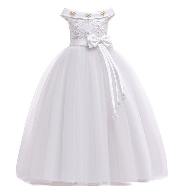 Vestido de novia con solapa y hombros descubiertos, vestido largo para niña de las flores, disfraz de fiesta infantil, vestido de princesa
