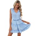 thumbnail image 2 of Gdvsclr Womens Spring Summer 2025 Sleeveless Split V Neck Ruffle Chiffon Elegant Mini Short Skirt Dresses Blue L, 2 of 9