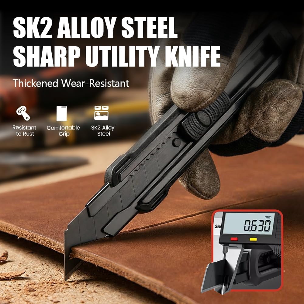 25mm Heavy Duty Utility Knife Box Cutter, SK5 Sharp Snap-Off Blades, Safety Lock, Anti-Slip Rubber Grip, Ideal for Cardboard, Boxes, DIY Crafts, Home & Office Use (2 Knife + 20 Blades)